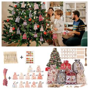 2 Set Adventskalender zum Befüllen,Weihnachts Countdown Kalender Taschen, 2*24 Stk Geschenktüte, DIY Weihnachts Stoffsäckchen zum Selbstbefüllen