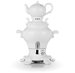 BEEM ODETTE BLANC Samowar 5L Porzellan 1800 W 1L Teekanne mit Sieb Edelstahl 5L Heißwasserspender  Türkischer Teekocher Tee Heißgetränke weiß Zapfhahn