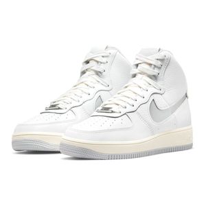 Nike Air Force 1 Sculpt Damen Retro-Sneaker aus Echtleder High Top Weiß/Silber, Größe:40
