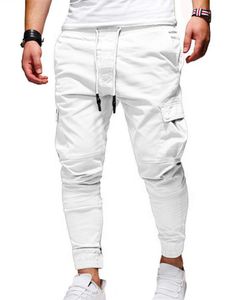 Herren Jogginghosen Sweatpants Slim Fit Trainingshose Elastische Taille Cargo Hosen Weiß,Größe S