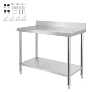 UISEBRT Arbeitstisch Edelstahl Küchentisch Tisch Zubereitungstisch für Küche (Mit Aufkantung, 100 x 60 x 85cm, Tragkraft 160KG)