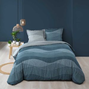 3tlg. Bettwäsche 240x220cm Übergröße Bettbezug Kissenbezug Baumwolle Wellen blau