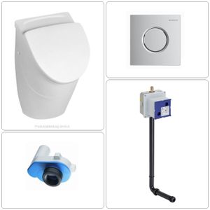 VILLEROY & BOCH O.NOVO Keramik Absaug Urinal mit CeramicPlus Beschichtung + Deckel, GEBERIT Rohbauset + Betätigungsplatte in chrom