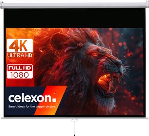 celexon basic Rollo-Leinwand 110" | 240x135 cm 16:9 | ausziehbare Full-HD 4K Beamer-Leinwand für Heimkino oder Büro-Präsentationen | Projektionsleinwand geeignet zur Deckenmontage oder Wandmontage