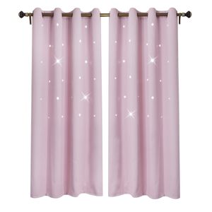 Vorhang Aushöhlung Sterne Gardine Blickdicht Ösenvorhang für Wohnzimmer Kinderzimmer Schlafzimmer, 132x160cm, Pink