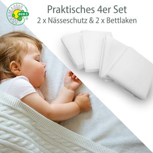 ALCUBE 4er Set aus wasserdichter Matratzenauflage und Baumwoll-Spannbettlaken für Baby und Kinder - verschiedene Größen - weiß 160x80 cm