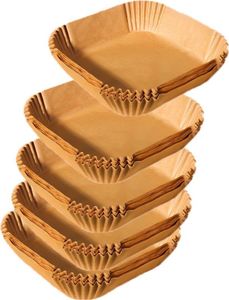 Backpapier Airfryer, 100 Stück Backpapier für Heißluftfritteuse, Wasserdicht und ölfest Antihaft-Einweg-Luftfritteusen Quadrat Pergamentpapier für Heißluftfritteuse, Ofen und Grill