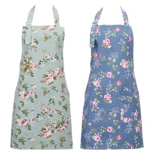 2 Stück Küchen Schürze für Damen, florale Schürzen mit großen Taschen, Vintage Schürze für Chefbäcker, perfekt zum Kochen, Backen, Gartenarbeit