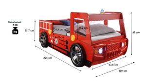 Autobett Löschi Feuerwehr Hochglanz rot inklusive LED-Beleuchtung MDF Holz 90*200 cm Kinderzimmer Junior Spiel Einzel Truck Kinderbett