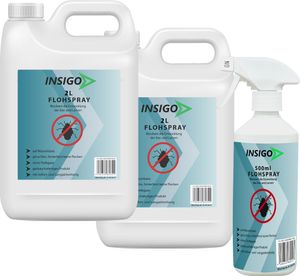 INSIGO 2x2L + 500ml Anti-Flohspray, Mittel gegen Flöhe, Flohschutz, Katzenfloh, Hundefloh, Insektenschutz, gegen Ungeziefer & Parasiten, Innen & Außen