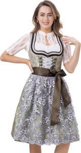 Kelliar Midi Dirndl Damen Trachtenkleid F. Oktoberfest Inkl. Spitzenschürze 2tlg.Trachtenrock Dirndl Kostüm Dirndlkleid 60cm für Oktoberfes Größe 36