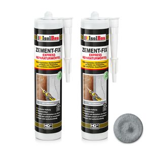 Isolbau Zement-Fix 2 x 300 ml Zementgrau Express Reperaturmörtel - Dichtungsmasse für Fugen & Risse im Innen- & Außenbereich, Kartusche
