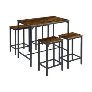 IPOTIUS 5dílná sada barových stolů, vysoký stůl se 4 barovými židlemi, kuchyňský pult s barovými židlemi jídelní stůl do kuchyně, jídelny, baru, 100 x 60 x 90 cm vintage hnědá/černá