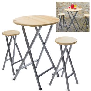 ONBEST Stehtisch Set | mit 2x Barhocker | ⌀ 78 cm | Premium Holz | Klappbar | Wetterfest | Kratzfest ONBEST Stehtisch Set | mit 2x Barhocker | ⌀ 78 cm | Premium Holz | Klappbar | Wetterfest | Kratzfest