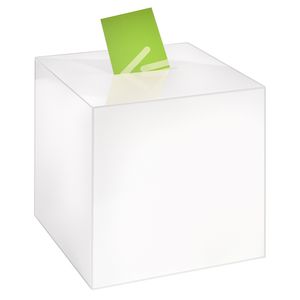 Losbox / Aktionsbox 300x300x300mm opal, aus Acrylglas / Spendenbox / Einwurfbox / Gewinnspielbox / Wahlurne / Acryl / Opal / undurchsichtig / milchig / Milchglas- Zeigis®