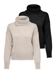 Only Damen Rollkragen-Pullover OnlNicoya Sweater Pulli Strick-Muster Oberteil, Farbe:Schwarz, Größe:M