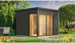 Saunahaus Weka 412 inkl. 9 kW Ofen u.integre.Steuerung mit graphitfarbiger Ganzglastüre graphitgrau Saunahaus Weka 412 inkl. 9 kW Ofen u.integre.Steuerung mit graphitfarbiger Ganzglastüre graphitgrau