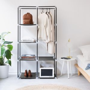 Navaris Stoff Kleiderschrank mit Kleiderstange - Faltschrank 88x170x45cm mit Stange - Schrank groß stabil - Stoffschrank faltbar aus Vlies in Grau