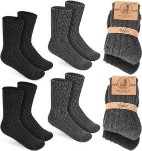 BRUBAKER 4 páry dětských vlněných ponožek - Teplé zimní ponožky pro chlapce a dívky - Zimní dětské ponožky, černé a antracitové, velikost 27-30
