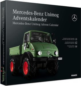 FRANZIS 55406 - Mercedes-Benz Unimog Adventskalender grün, Metall Modellbausatz im Maßstab 1:43, inkl. Soundmodul und 52-seitigem Begleitbuch
