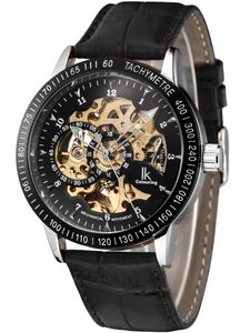 Alienwork IK mechanische Automatik Armbanduhr Skelett Automatikuhr Uhr graviert  schwarz Leder 98226-04