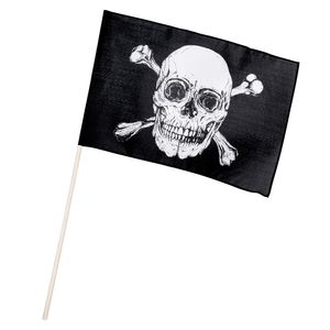 Piraten-Flagge mit Stab schwarz-weiss 45x30cm