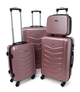RGL 520 Trolleyset ABS+ Hardcase Koffer Set 4tlg 3in1 mit Beautycase XXL XL L Kosmetikkoffer Farbe: Rose Red