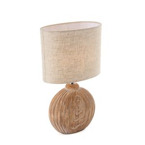 Honsel - Landhaus I Vintage Landhaus-Tischleuchte I Tischlampe I Lampe I Leuchte beige mit braun 39 cm - Djo I Wohnzimmer I Schlafzimmer - Keramik Oval - LED geeignet E14