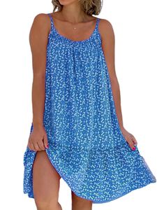 Damen Strandkleider Hawaiian Spaghetti Träger Schlupfkleid Weste Swing Short Mini Kleider Blau,Größe 3Xl