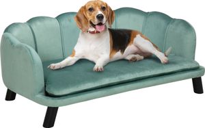 PawHut sofa dla psa, kanapa dla psa, pokrowiec do prania, sofa dla zwierząt z oparciem i drewnianymi nogami, sofa dla kota, dla średnich psów poniżej 25 kg, zielona PawHut sofa dla psa, kanapa dla psa, pokrowiec do prania, sofa dla zwierząt z oparciem i drewnianymi nogami, sofa dla kota, dla średnich psów poniżej 25 kg, zielona