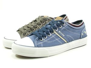 Mustang 4127-303 Schuhe Herren Schnürschuhe Sneaker grau blau, Größe:44 EU, Farbe:Blau