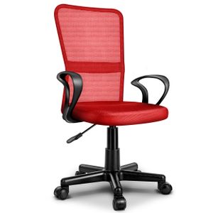 TRESKO Bürostuhl rot Schreibtischstuhl Drehstuhl, mit Armlehnen & Kunststoff-Leichtlaufrollen, stufenlos höhenverstellbar, gepolsterte Sitzfläche, ergonomische Passform