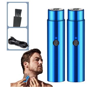 2x Mini Rasierer, Mini Shave Tragbarer Elektrorasierer ,Leichter Taschenrasierer, USB Wiederaufladbare für Familien, Reisen(Blau)