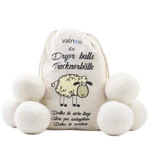 VALNEO 6 Trocknerbälle für Wäschetrockner in weiß aus 100% natürlicher Schafwolle - öko Waschball - Dryer Balls als Weichspüler für Ihren Trockner geeignet