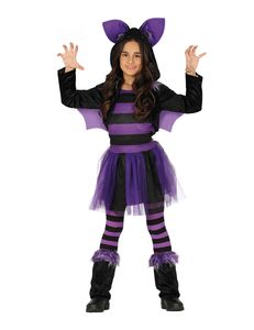 schwarz lila Fledermaus Halloween Kostüm für Mädchen, Größe:140/146
