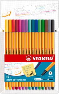 STABILO point 88 Fineliner - 0,4 mm - 15er Set mit 15 verschiedenen Farben