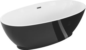 Mexen Bilbao freistehende Badewanne 180 x 90 cm, weiß/schwarz, Überlauf Gun Metal - 51311809075-95