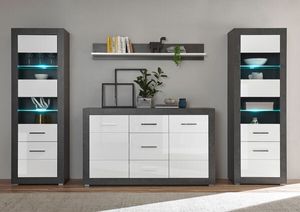 Etero Wohnwand 294cm dark concret / weiß Hochglanz Sideboard Modern