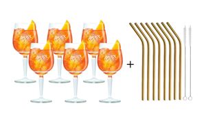 Poháre Aperol Spritz 450 ml - 6 kusov a slamky na opakované použitie - 8 kusov