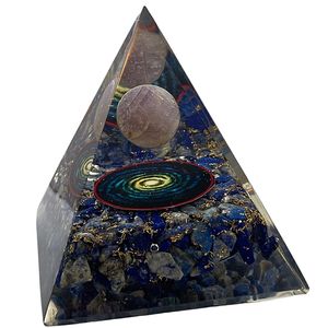 CHONIT Orgonit Pyramide, blau, EMF-Schutz gegen Strahlung, klein mit Bergkristall als Deko für zu Hause