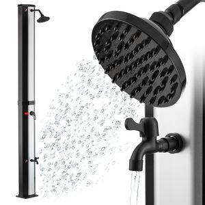 Zelsius Solardusche Melton | 60 Liter | Schwarz, Silber | Mit Wasserhahn und Fußdusche bis max. 60°C