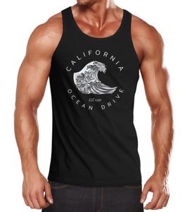 Herren Tank-Top Welle Wave California Ocean Drive Surf Summer Muskelshirt Muscle Shirt Neverless® schwarz M