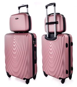 RGL 663 Kofferset ABS++ Hartschalen Koffer abnehmbare Räder Trolley 2tlg Koffer XL + Kosmetikkofer Rose red