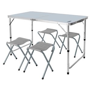 NEO TOOLS Kempingové stoly a 4 skládací židle, Kempingová sada: Skládací stůl složený v kufru, Kempingový nábytek v kufru - Mobilní bivakovací sada