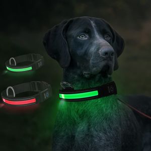 LED Leuchthalsband für Hunde, Aufladbar Hundehalsband Leuchtend, Einstellbare 100% Wasserdicht mit 3 Blinkende Lichter Sicherheit Halsband, Grün L 51-61CM