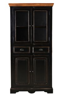SIT Möbel Vitrine aus Mangoholz | 4 Türen, 2 Schubladen | schwarz mit honigfarbiger Deckplatte | B 90 x T 40 x H 180 cm | 05804-11 | Serie CORSICA