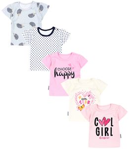 TupTam Baby Mädchen Kurzarm T-Shirt Gemustert Bunt 5er Set, Farbe: Cool Girl Aprikose / Choose Happy Rosa / Herz Little Star Ecru, Größe: 86