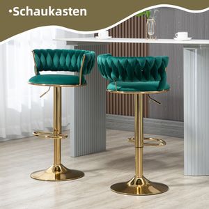 Abrihome Barhocker 2er-Set, Gepolstert Barstühle mit Samtbezug, Drehstühle mit Rückenlehne und Fußstütze, Grün