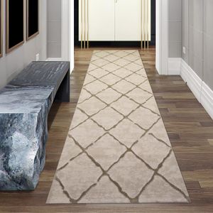 Teppich Skandinavischer Stil Wohnzimmerteppich Rauten Muster in Beige Größe - 80 x 300 cm