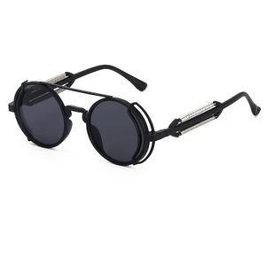 Rundrahmen-Sonnenbrille im Cyberpunk-Stil, einfacher Trend, Federfuß-Sonnenbrille, Dampfbrille